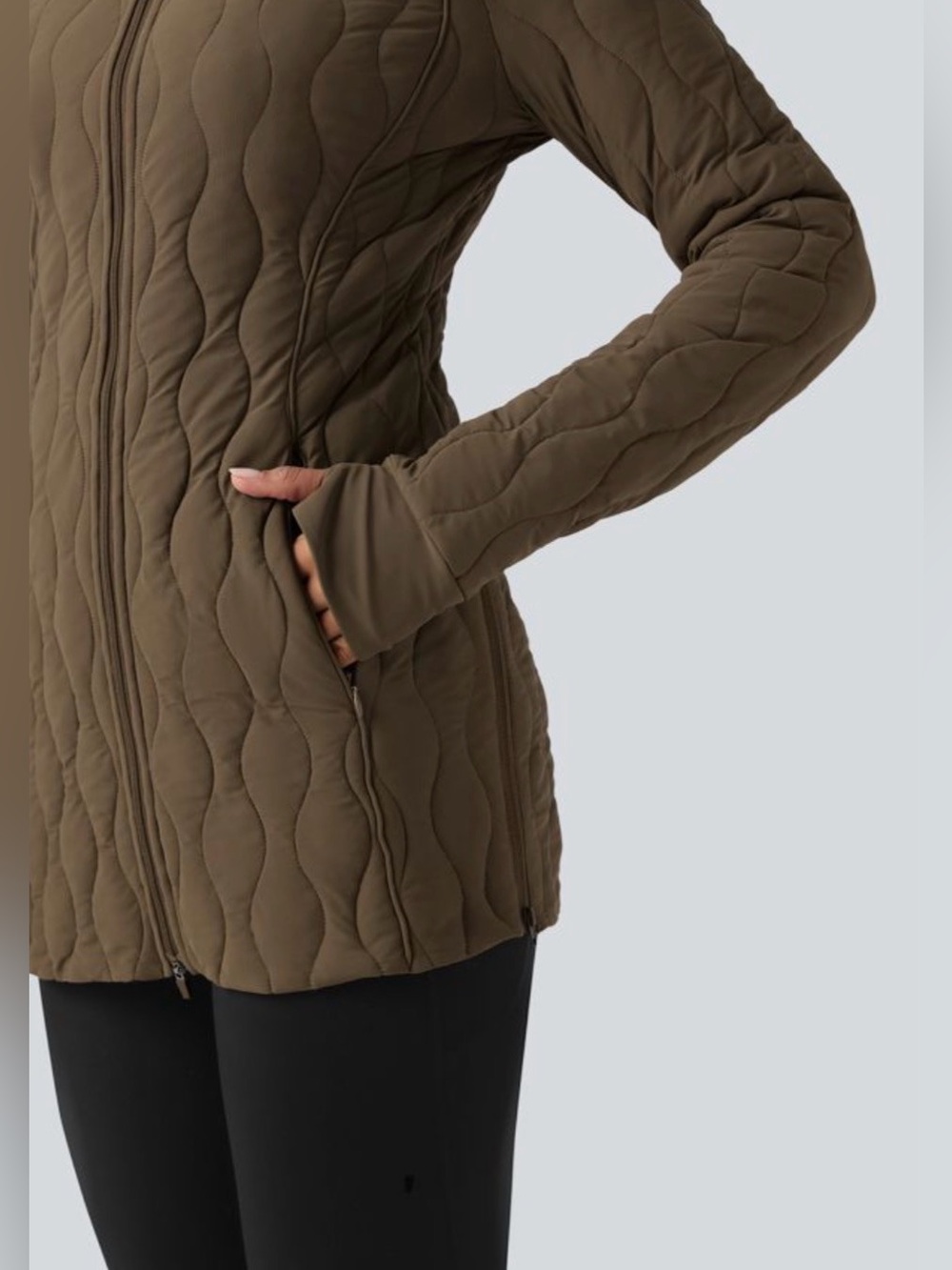 NWT [Halara] PuffFlex Long Sleeve Thumb Hole Quilted Jacket Brown Women’s L - Picture 5 of 16